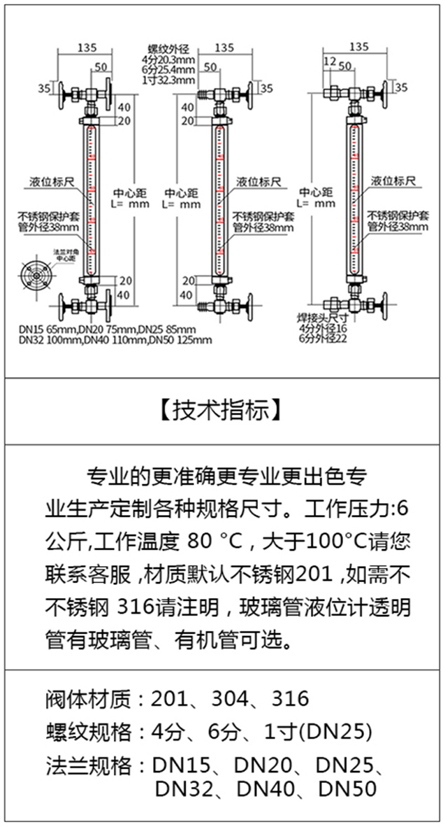 高温高压锅炉液位计技术指标图