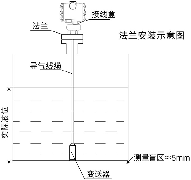 投入式远传液位计法兰安装示意图