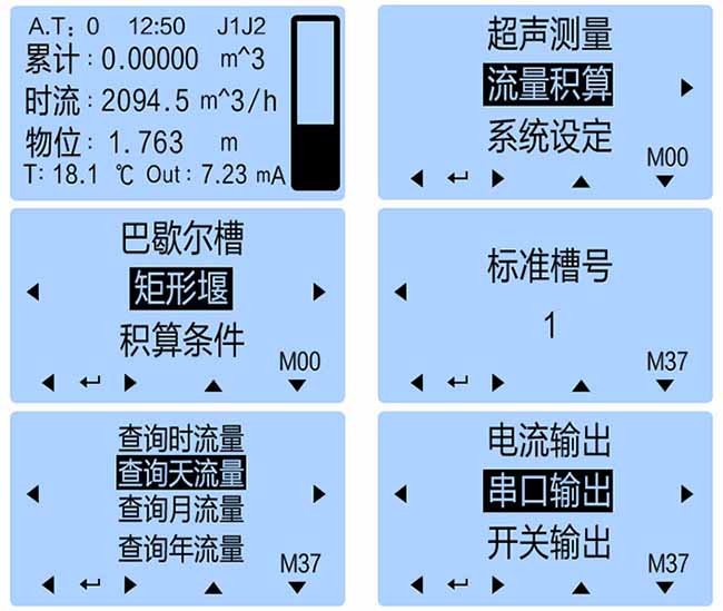 明渠超声波流量计仪表显示图