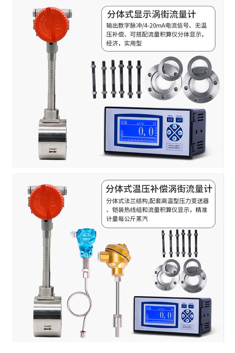 就地显示蒸汽流量计分体式选型图