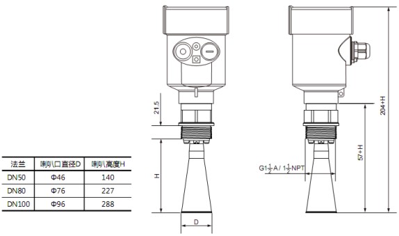 防腐雷达液位计RD705外形尺寸图